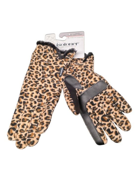 isotoner gloves womens Smartouch Leopard Print Winter Lined Women's One Size - Picture 1 of 7